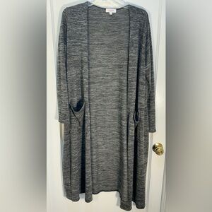 LuLaRoe Women's L Open Cardigan/Wrap Long Sleeve Gray W/Black Threading Pockets